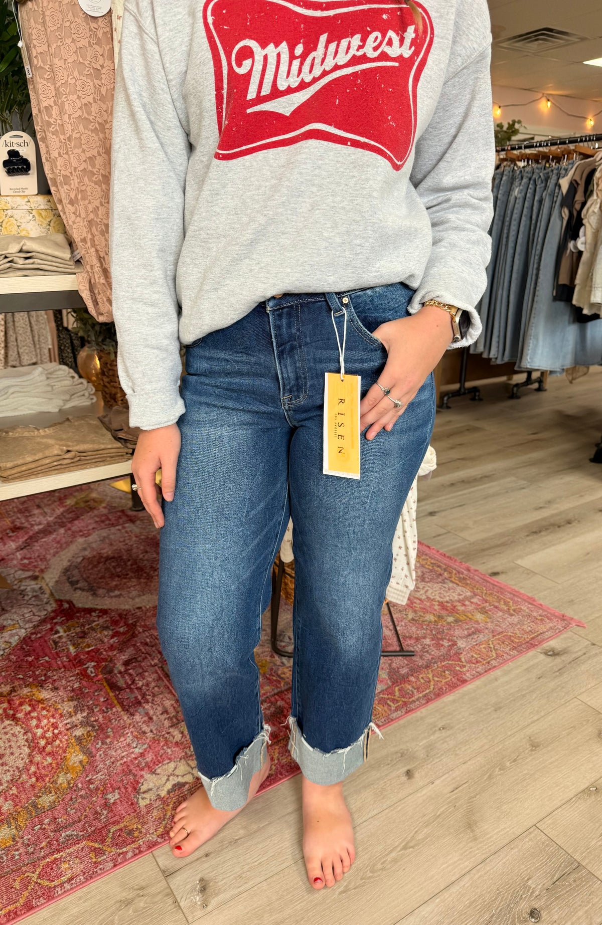 Risen "Roll With It" Boyfriend Jean: Medium Wash