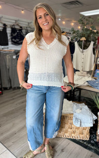 The Coastal Breeze Crochet Sweater Vest: White