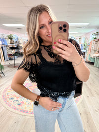 Midnight Romance Lace Top: Black