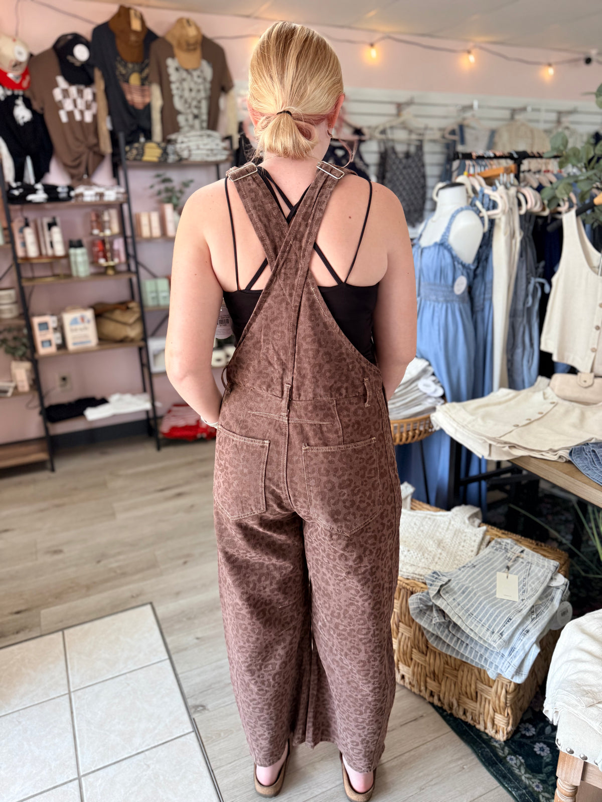 Savannah Vintage Leopard Barrel Leg Overalls