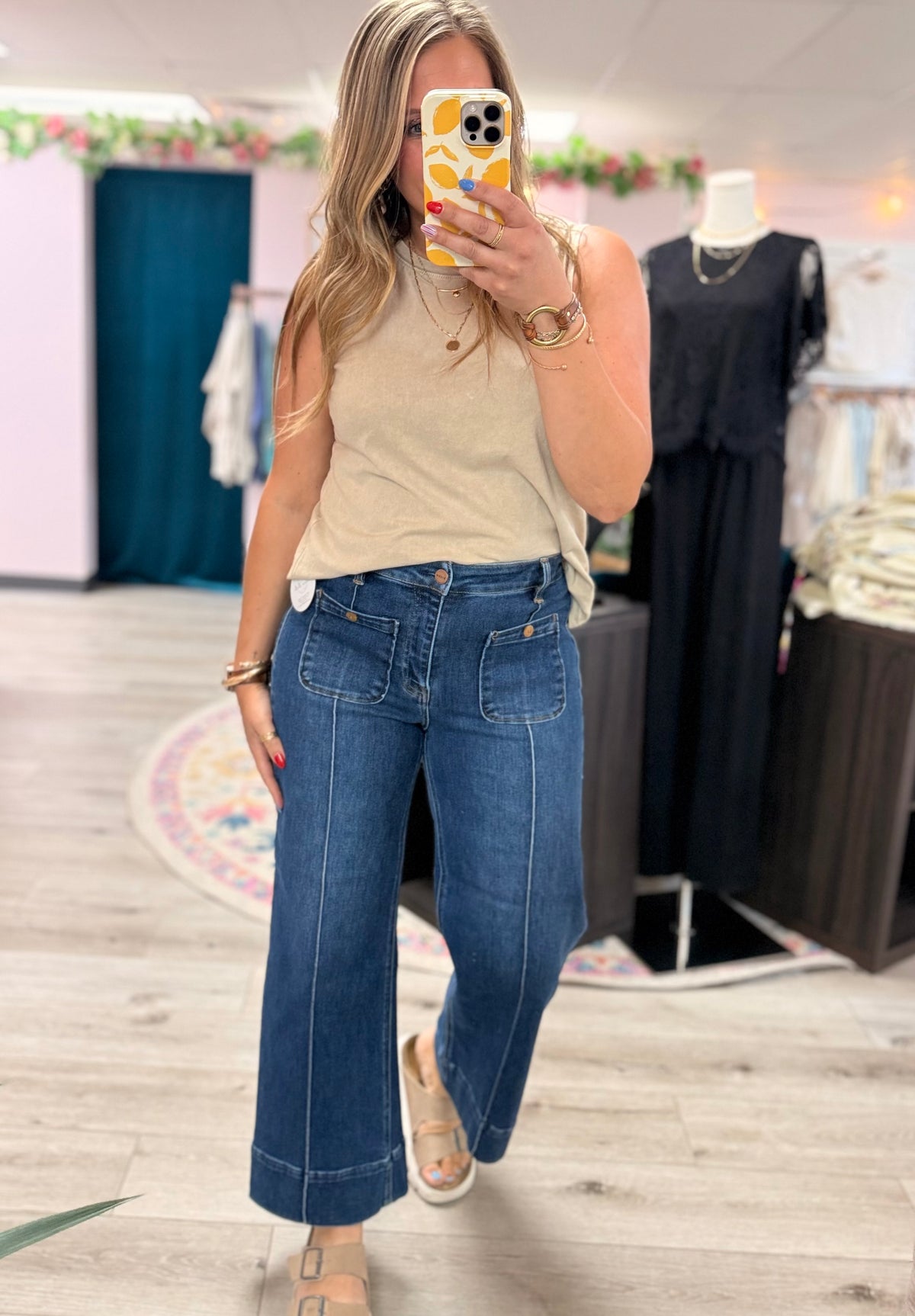 Risen "Callahan" High Rise Crop Wide Jeans : Light Wash – Front Pintuck Patch Pocket Denim for Women