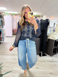 The Midnight Breeze Crochet Sweater: Navy