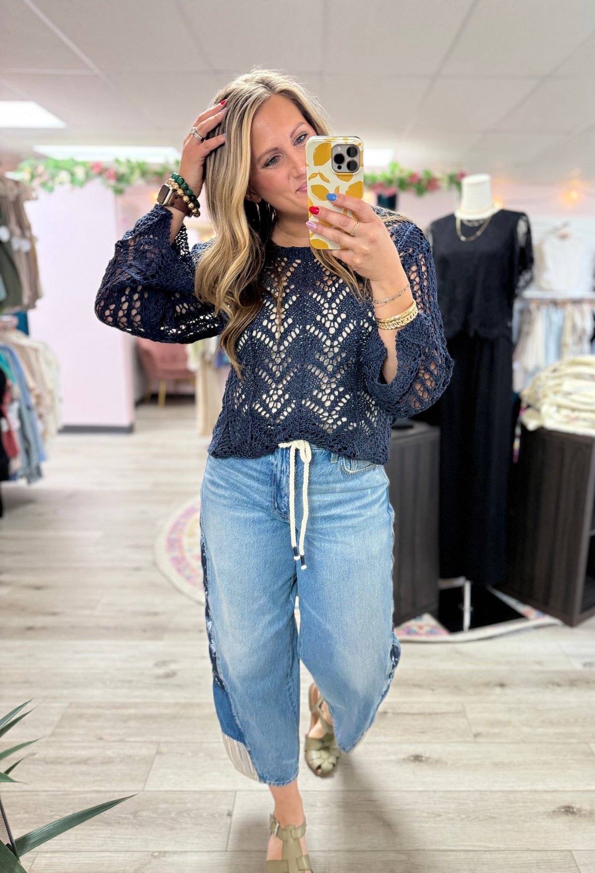 The Midnight Breeze Crochet Sweater: Navy
