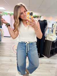 The Coastal Breeze Crochet Sweater Vest: White