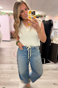 The Coastal Breeze Crochet Sweater Vest: White