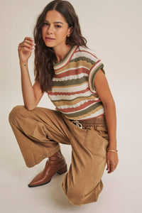 SEASONLESS TRANSITIONAL TEXTURED STRIPE SWEATER VEST: OLIVE MULTI / S