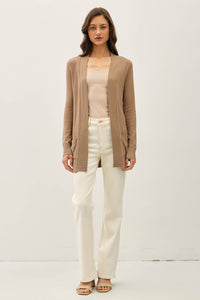 The Tessa Lightweight Open Front Cardigan – Violet, Mocha & Cream