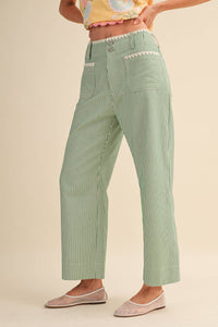 Savannah Stripe Wide Leg Pants: Green Stripe