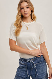 Willow Sheer Knit Crew Neck Tee – Cream & Rust Lightweight Layering Top