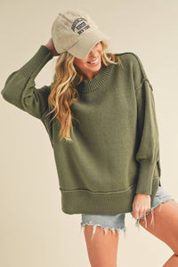 The Ina Slouch Knit Pullover – Exposed Seam Oversized Sweater (Black • Pearl • Olive)