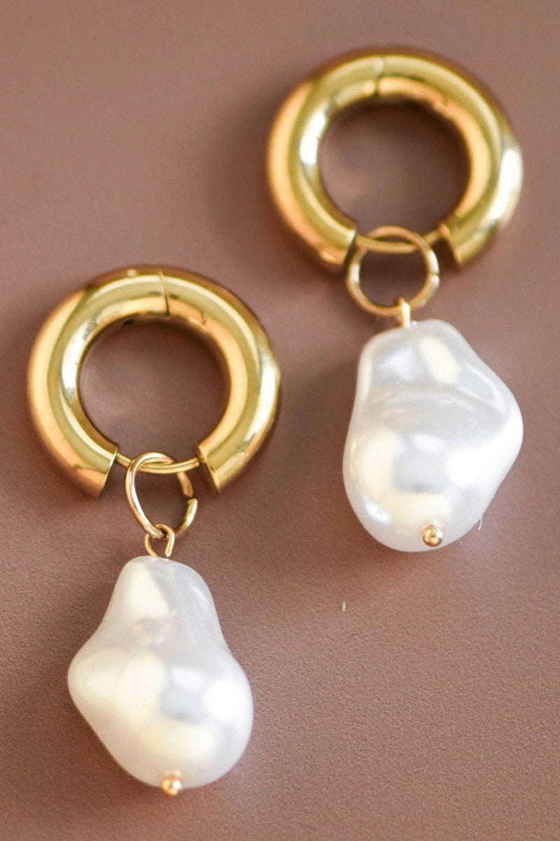 The Brielle Pearl Drop Earrings – 18K Gold Dipped Waterproof Stainless Steel Earrings