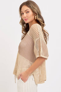 Jade Slouchy Open-Knit V-Neck Top