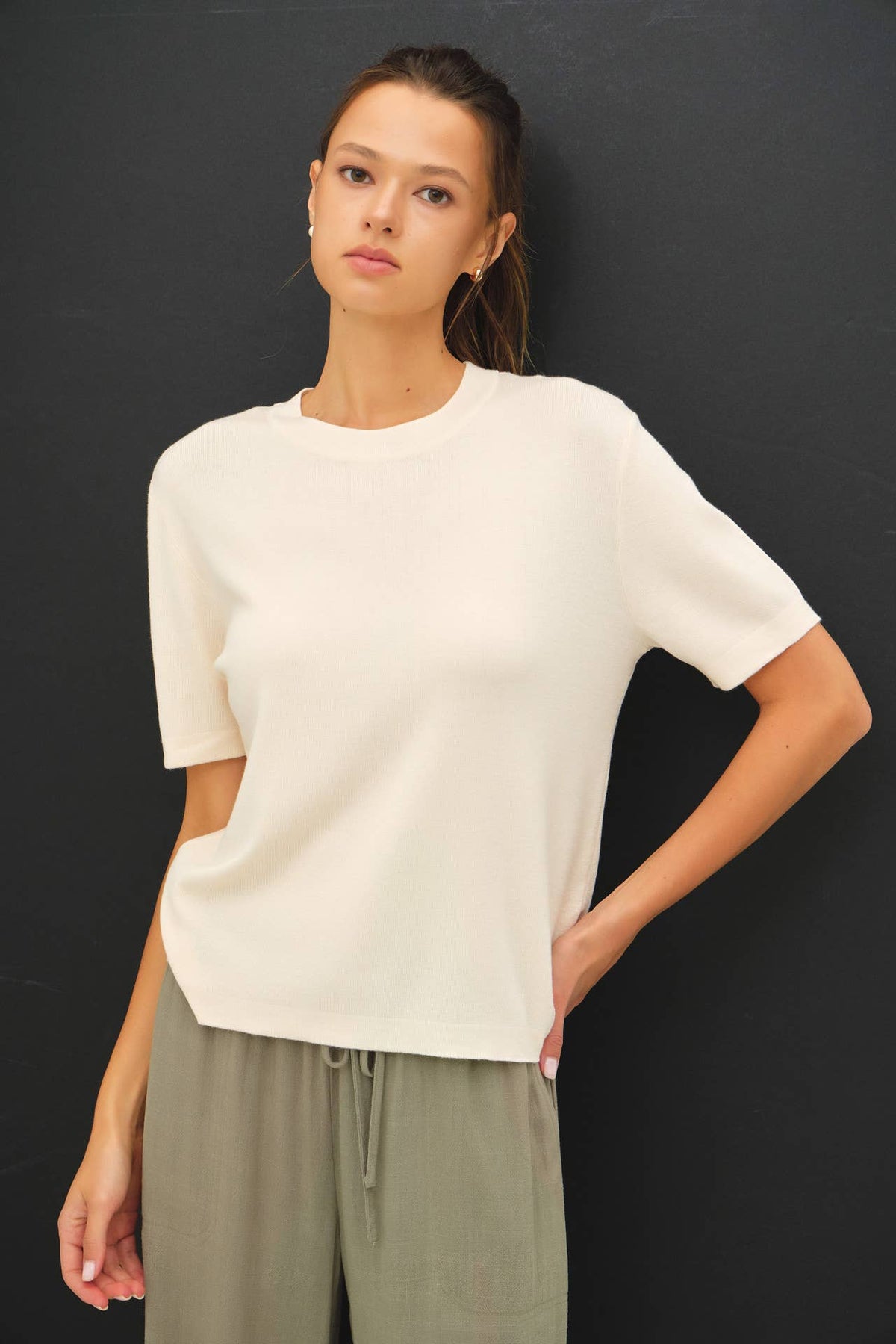 The Greer Ultra Soft Scoop Neck Tee: Vanilla  – Lightweight Relaxed Fit Everyday Essential for Women