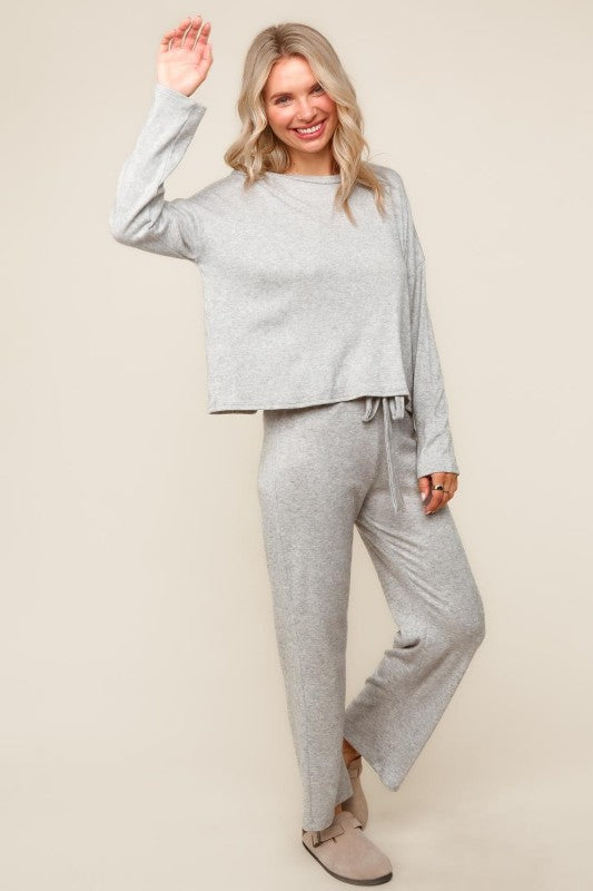 Evergreen Cozy Hacci Lounge Set – Soft Knit Top & Straight-Leg Pant Duo | Northern Belle Boutique