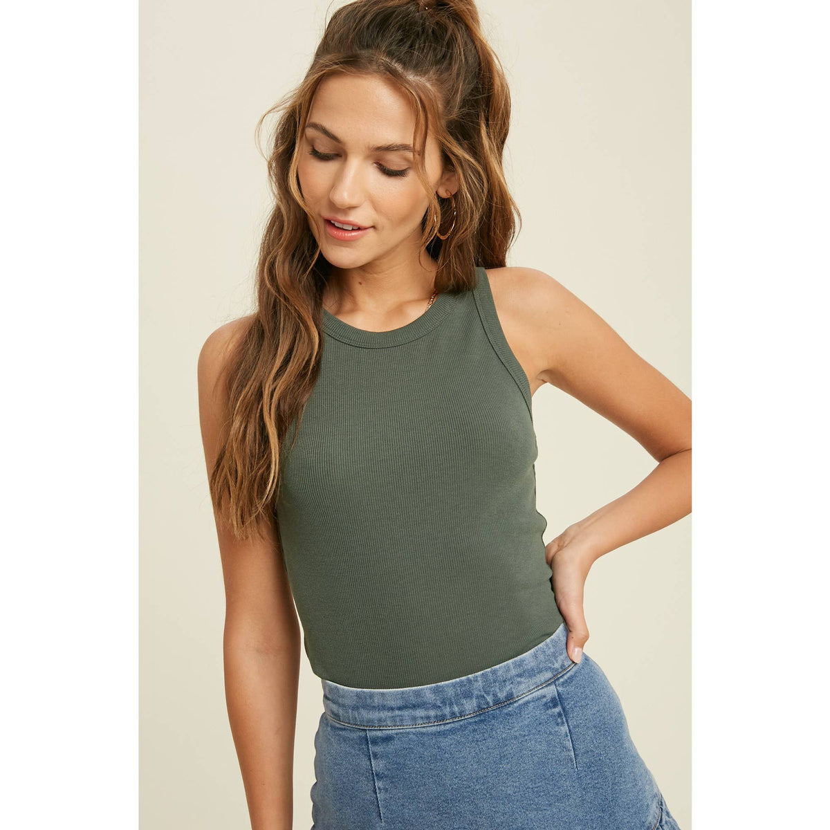 Kaylyn Crew Neck Ribbed Knit Tank