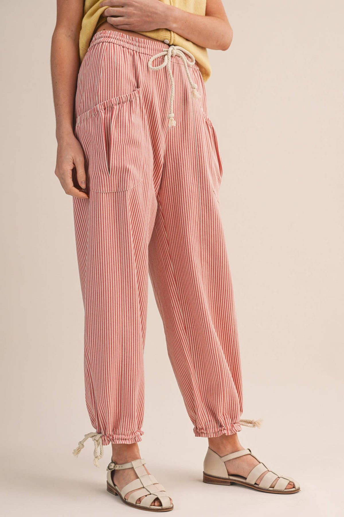 The Sunset Stripe Parachute Pants: Salmon Pink