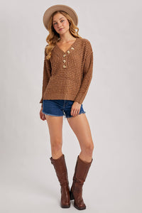 THERMAL HENELY SWEATER TOP: BEIGE / M/L