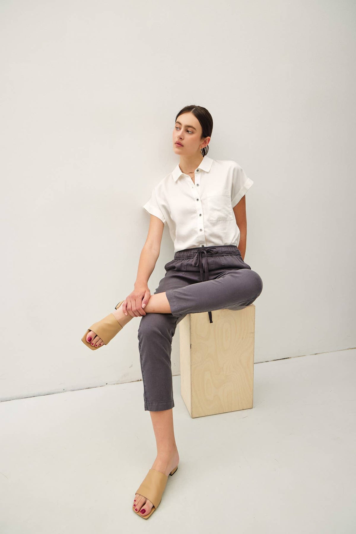 The Lara Lightweight Tencel Jogger – Taupe, Camel & Charcoal