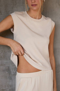 The Monroe Minimal Sleeveless Top – Cropped Round Neck Elevated Everyday Tank for Women