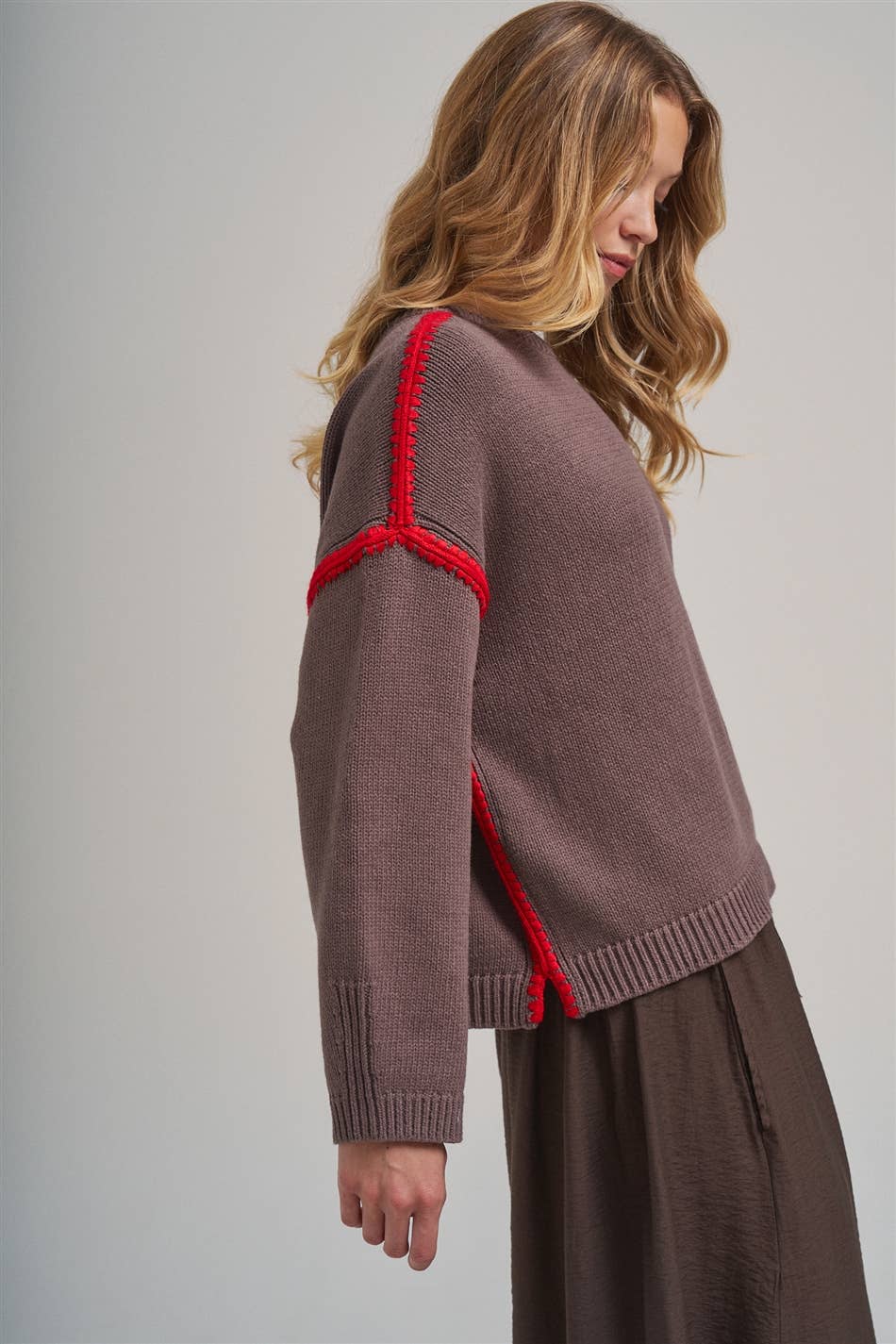 Just a Pop Sweater: Chocolate/ Red