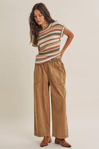 SEASONLESS TRANSITIONAL TEXTURED STRIPE SWEATER VEST: OLIVE MULTI / S