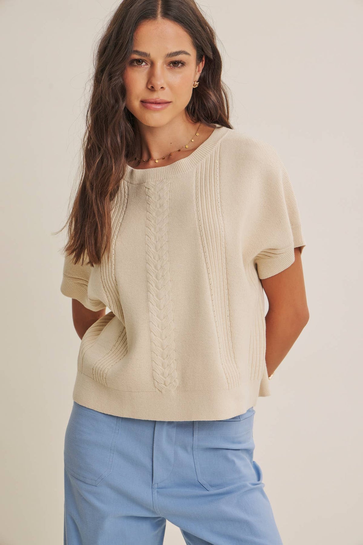 Easy Days Cable Knit Sweater Top: Sandstone