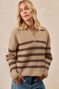 The Laurel Striped Collared Sweater Knit Pullover