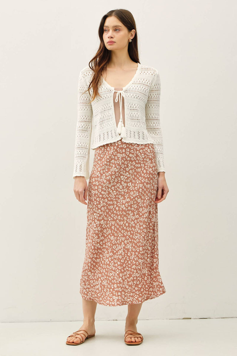 The Eliza Floral Midi Skirt: Mocha