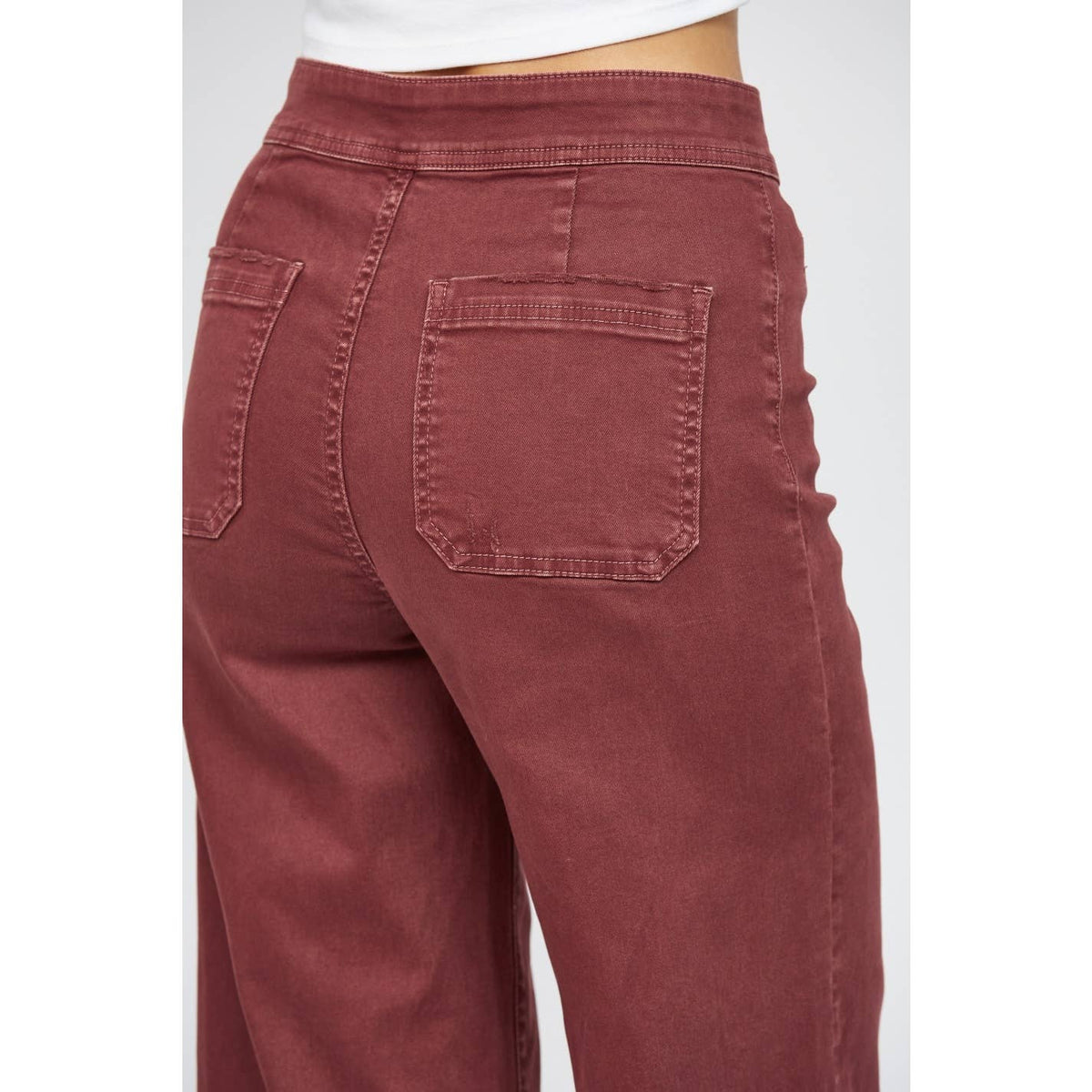 Mica Denim Roux High Rise Wide Crop Jeans – Wine Red
