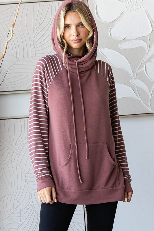 Reagan Stripe Hoodie: Marsala