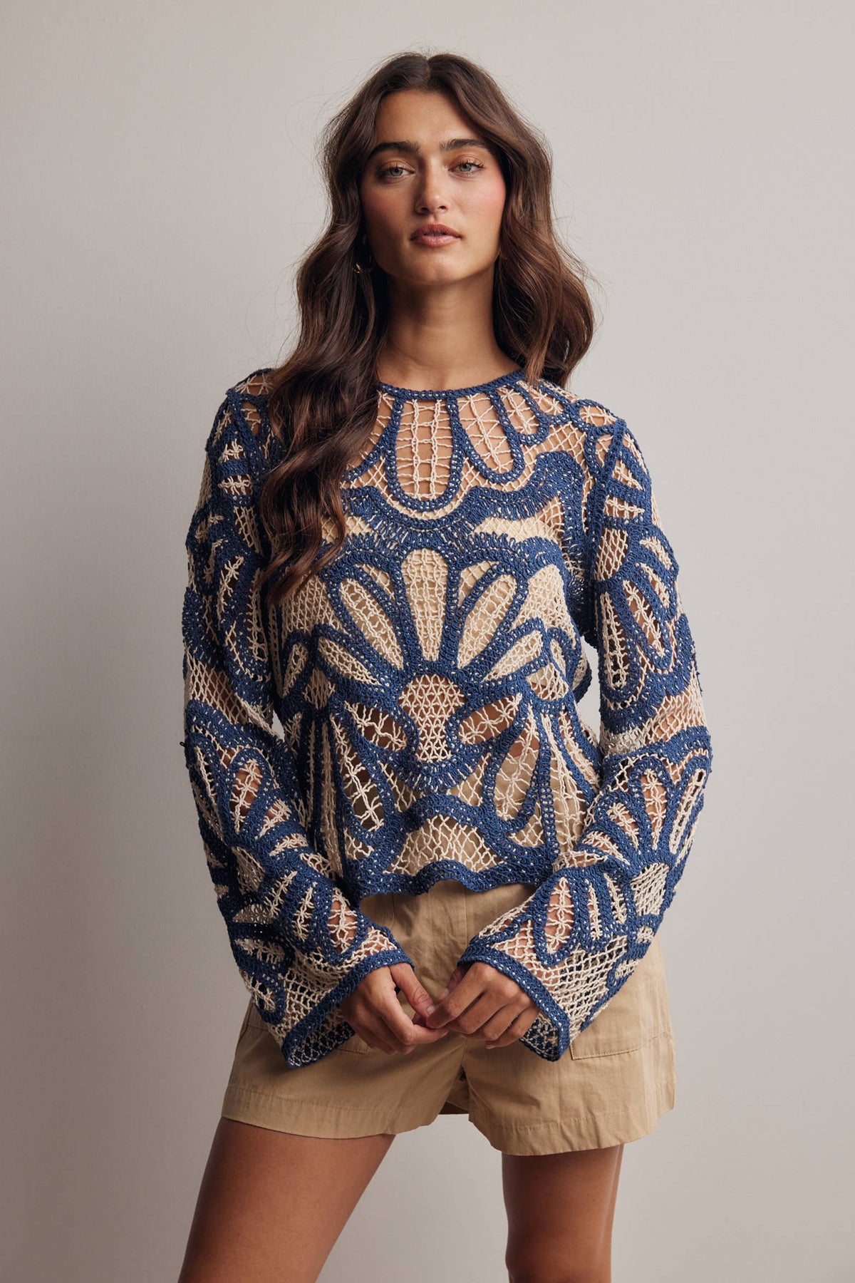 Camille Floral Crochet Knit Sweater