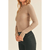 Lenni Slim Fit Ribbed Mock Neck Long Sleeve Top