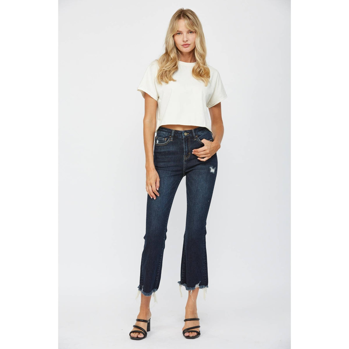 Mica Denim High Rise Crop Flare: Fennel