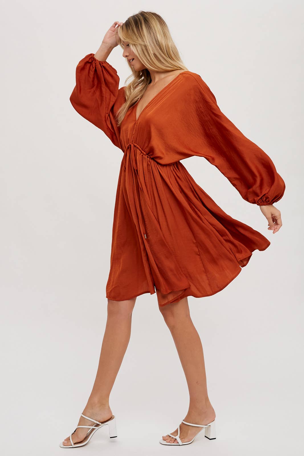 Ellis Satin Dress: Rust