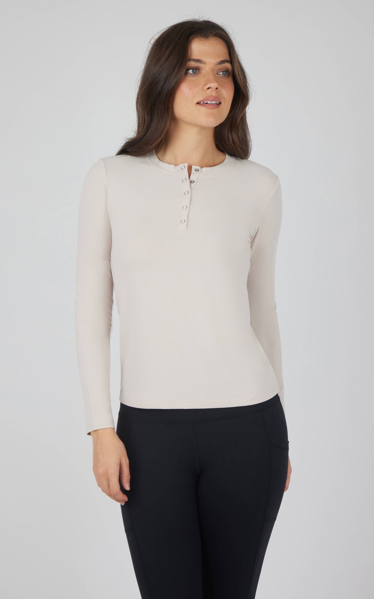 Brinley Rib Knit Henley Long Sleeve Top — Women’s Essential Layering Tee | Soft Stretch Rib