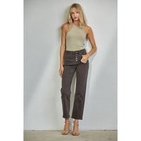 Harper High Rise Button Fly Straight Jeans – Dark Brown – Mica Denim
