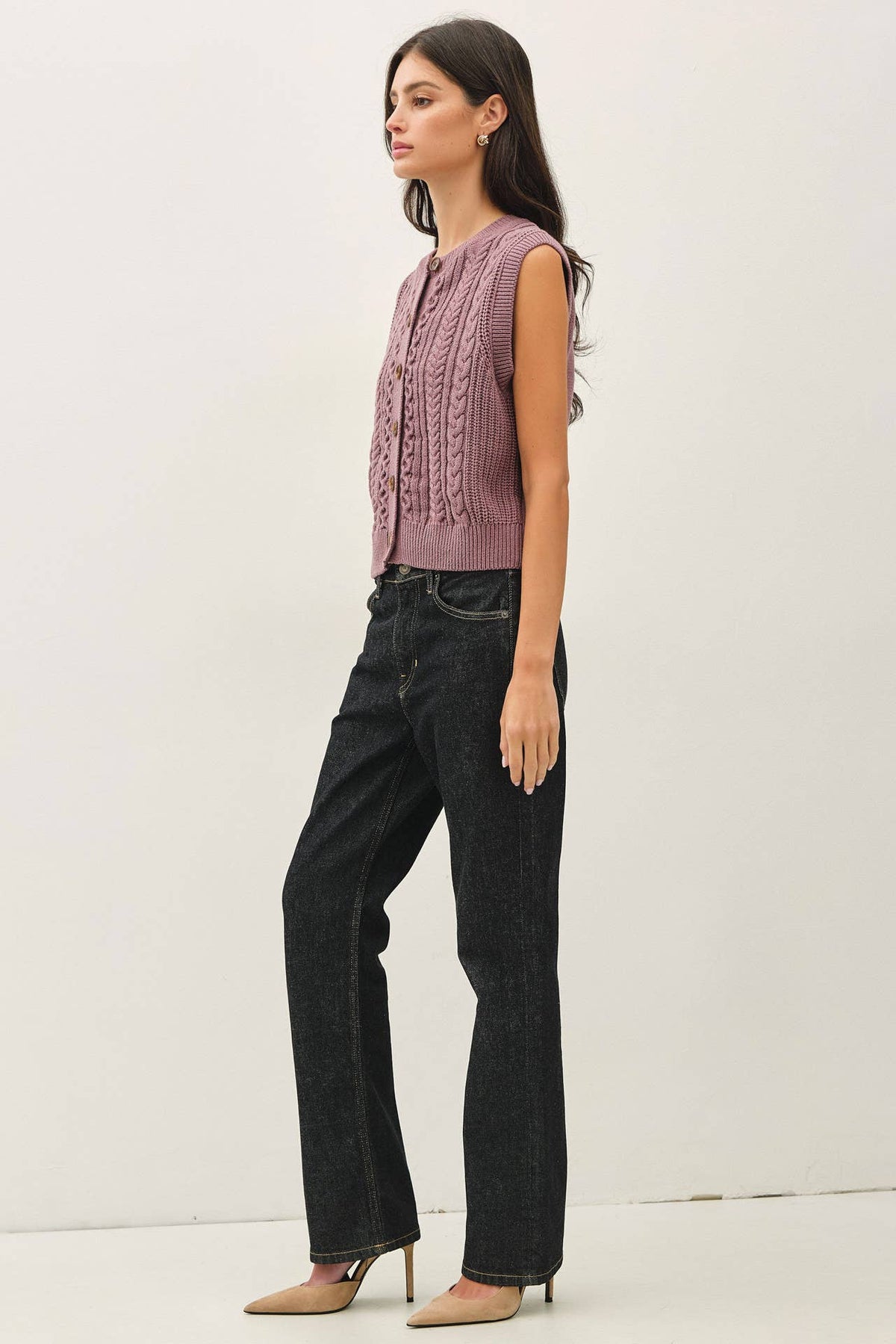 The Right Move Cable Knit Vest: Iris