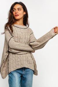 Lanie Color-Stitch Cable Knit Sweater – Oversized Round Neck Pullover | Northern Belle Boutique