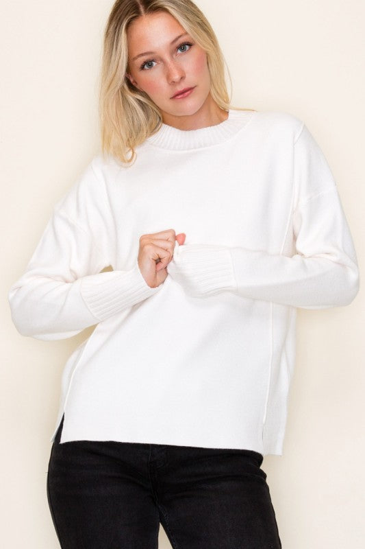 The Blair Mock Neck Heavy Knit Sweater – Cream Winter Pullover