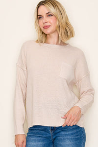 The Sutton Waffle Pocket Sweater – Ivory & Taupe