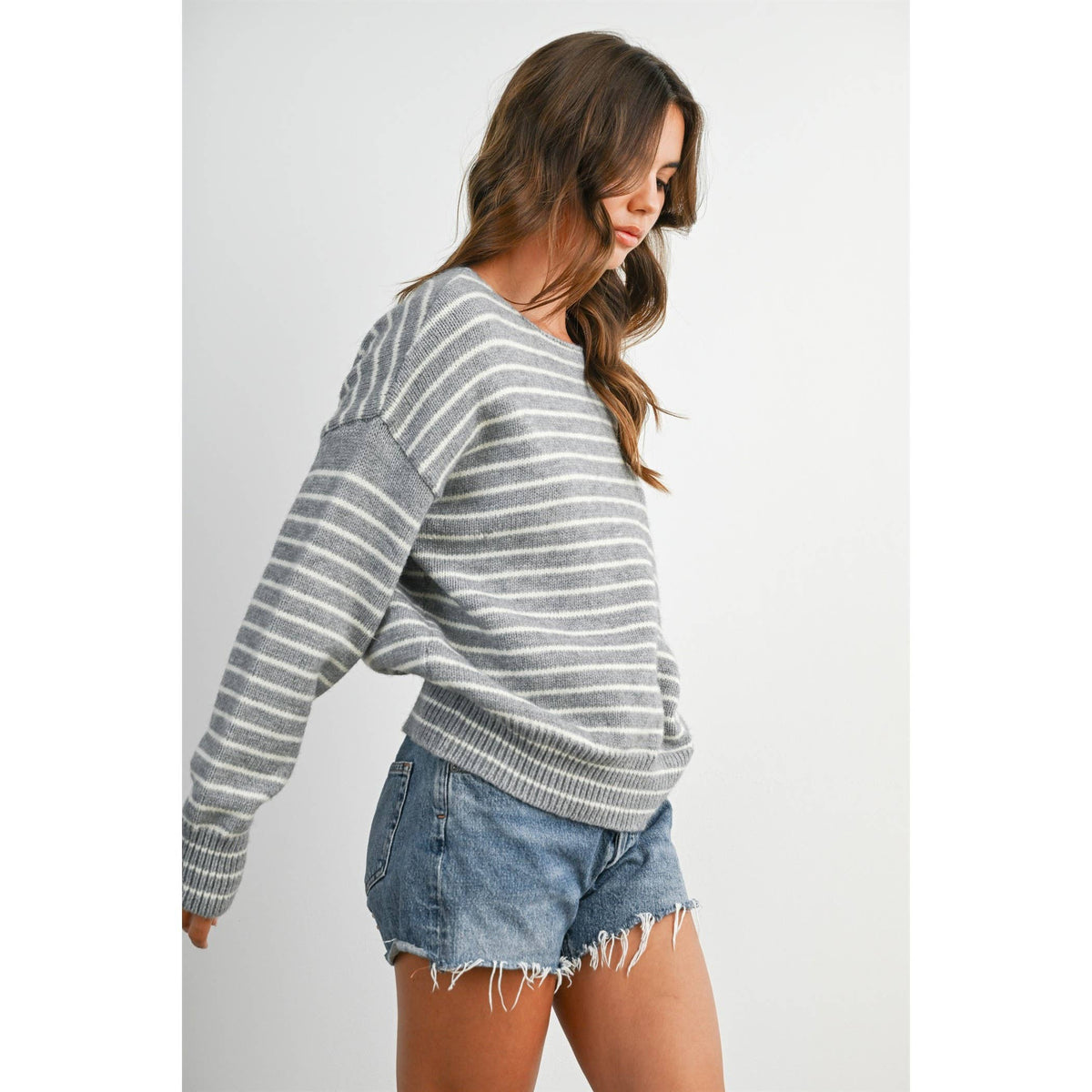 Cloud Stripe Crewneck Sweater-BMW8384: NAVY / IVORY / S