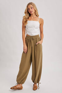 JOGGER HAREM DRAWSTRING PANTS: LT.OLIVE / L