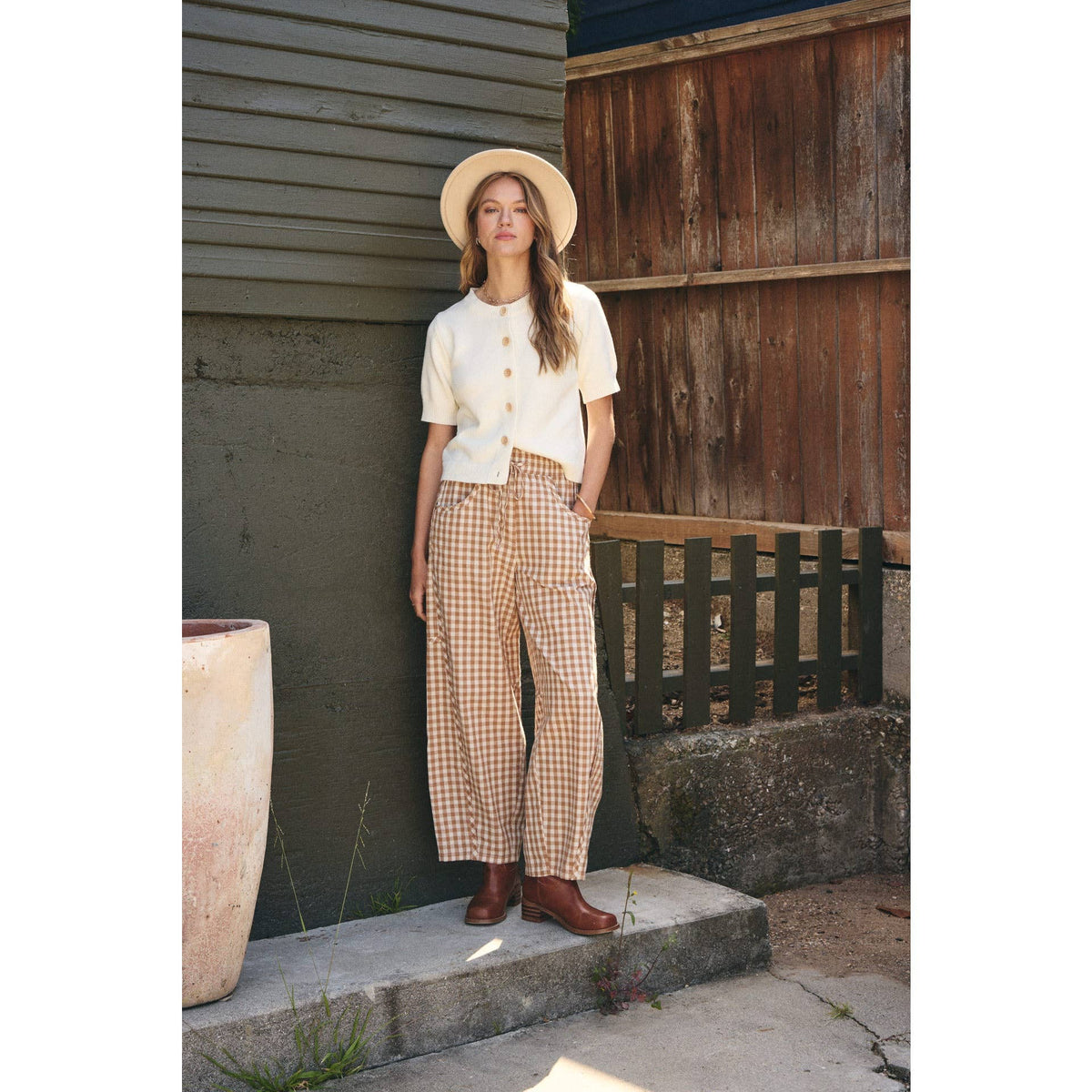 Picnic Days Gingham Barrel Pants