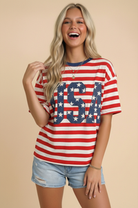 USA 250th Anniversary Stripe Tee – Oversized Patriotic Graphic T-Shirt