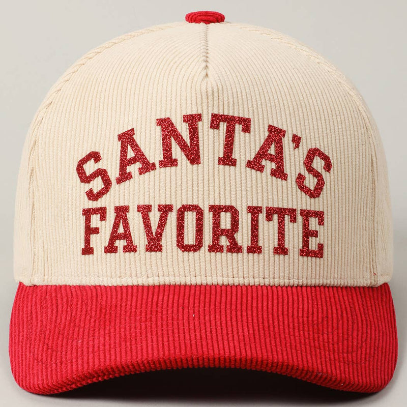 Santa’s Favorite Glitter Corduroy Hat – Red & Black Holiday Edition