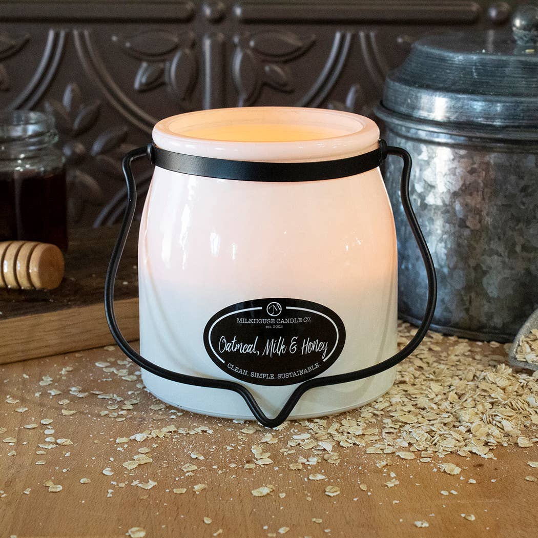 16 oz Butter Jar Soy Candle: Oatmeal, Milk & Honey