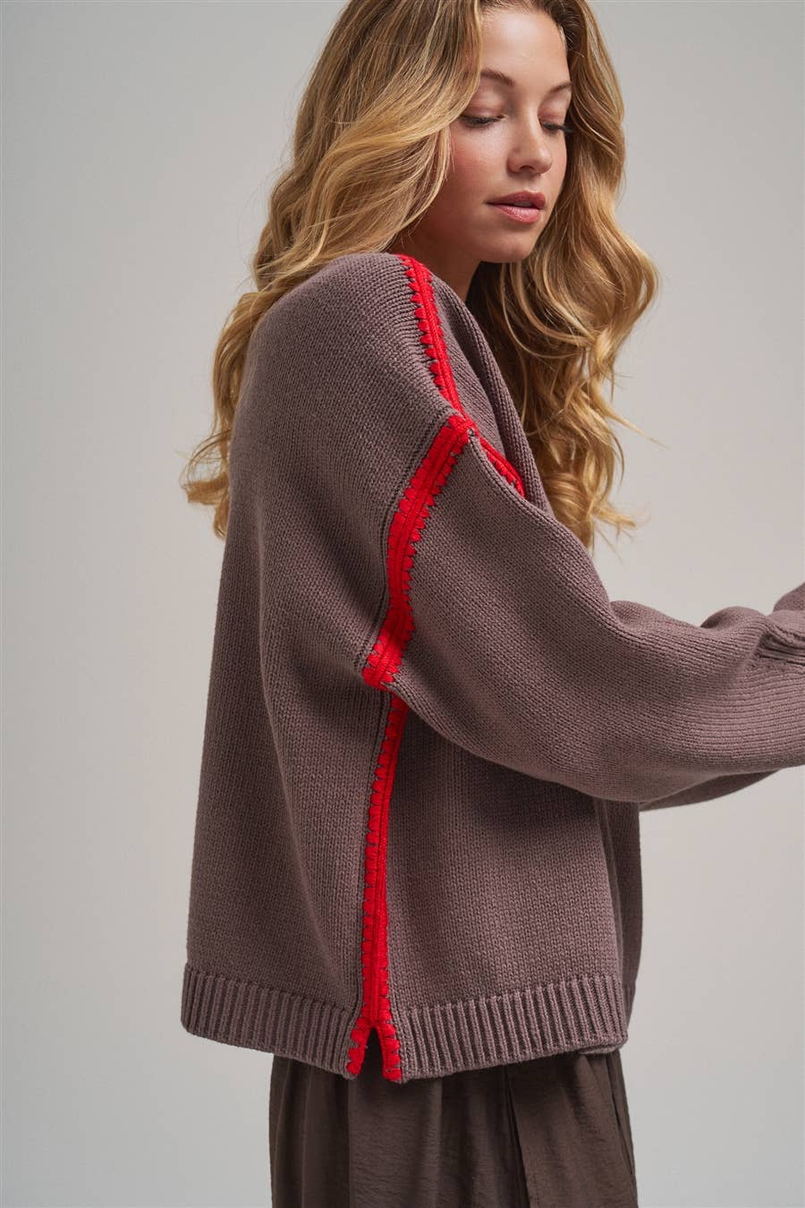 Just a Pop Sweater: Chocolate/ Red