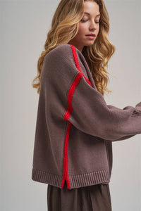 Just a Pop Sweater: Chocolate/ Red