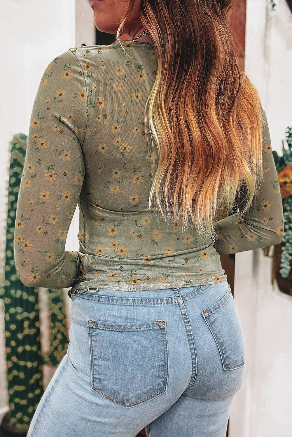 Sadie Vintage Floral Mesh Top – Long Sleeve Western Boho Layering Tee (S–XL)