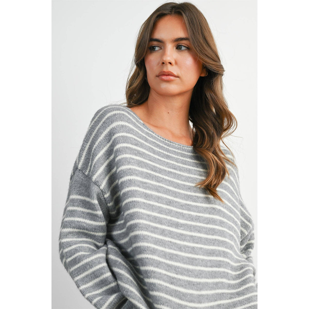 Cloud Stripe Crewneck Sweater-BMW8384: NAVY / IVORY / S